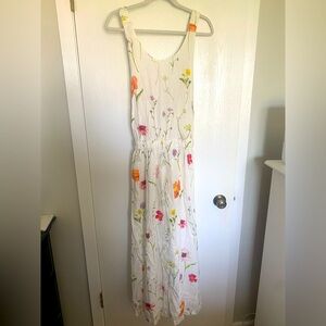 Floral White Maxi Dress with Cross-Back Straps
